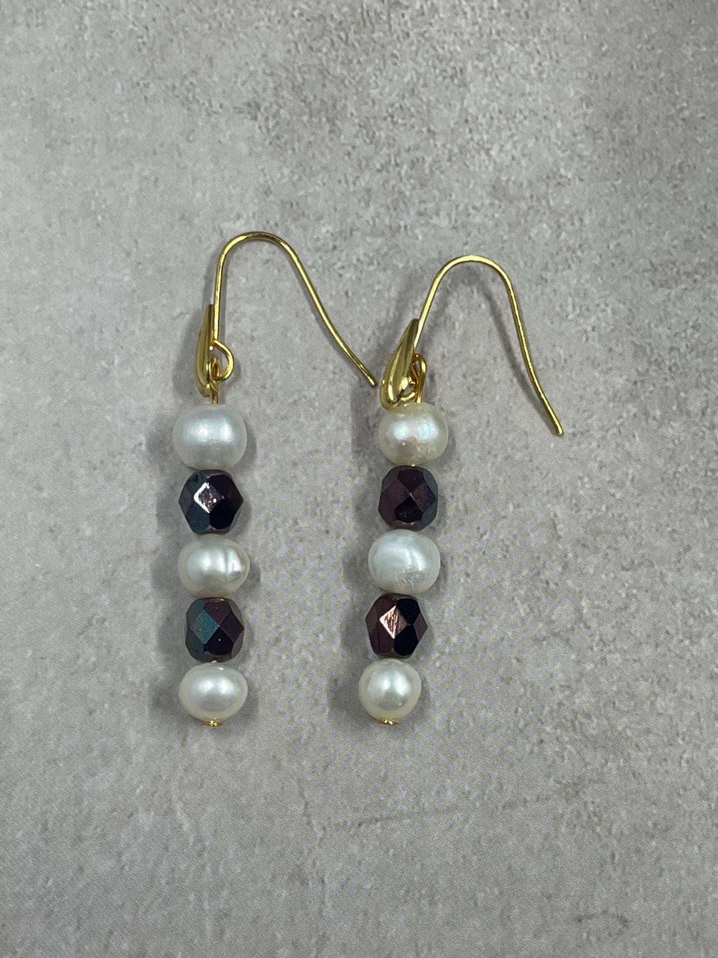 Czech Glass Amethyst Earrings, Pearl Earrings, Birthday Gift, Bridal Earrings