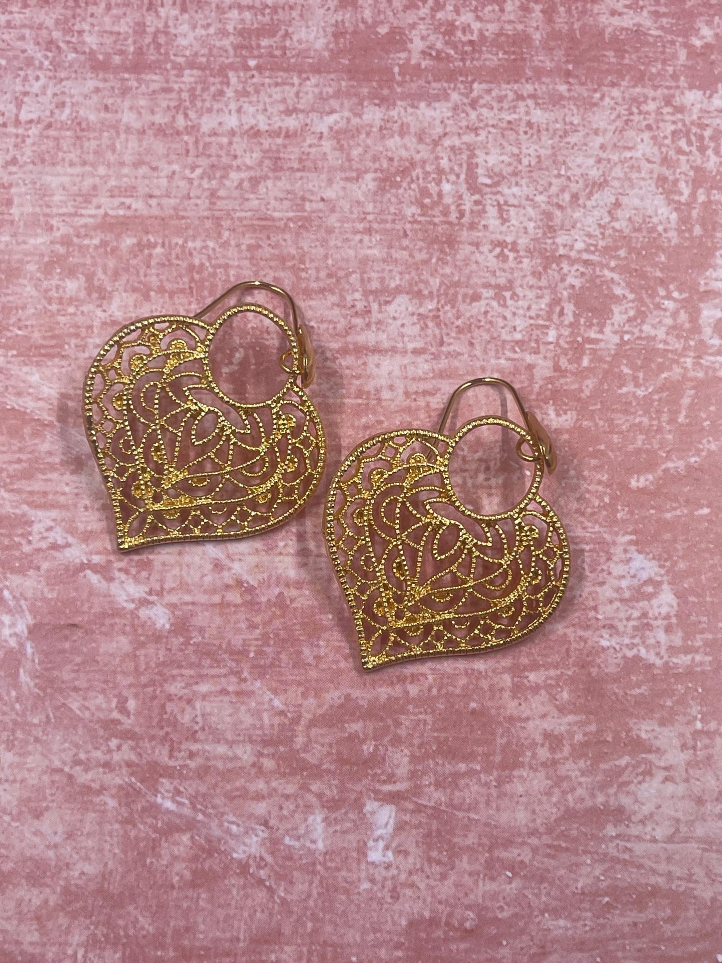 Gold Filigree Heart Earrings