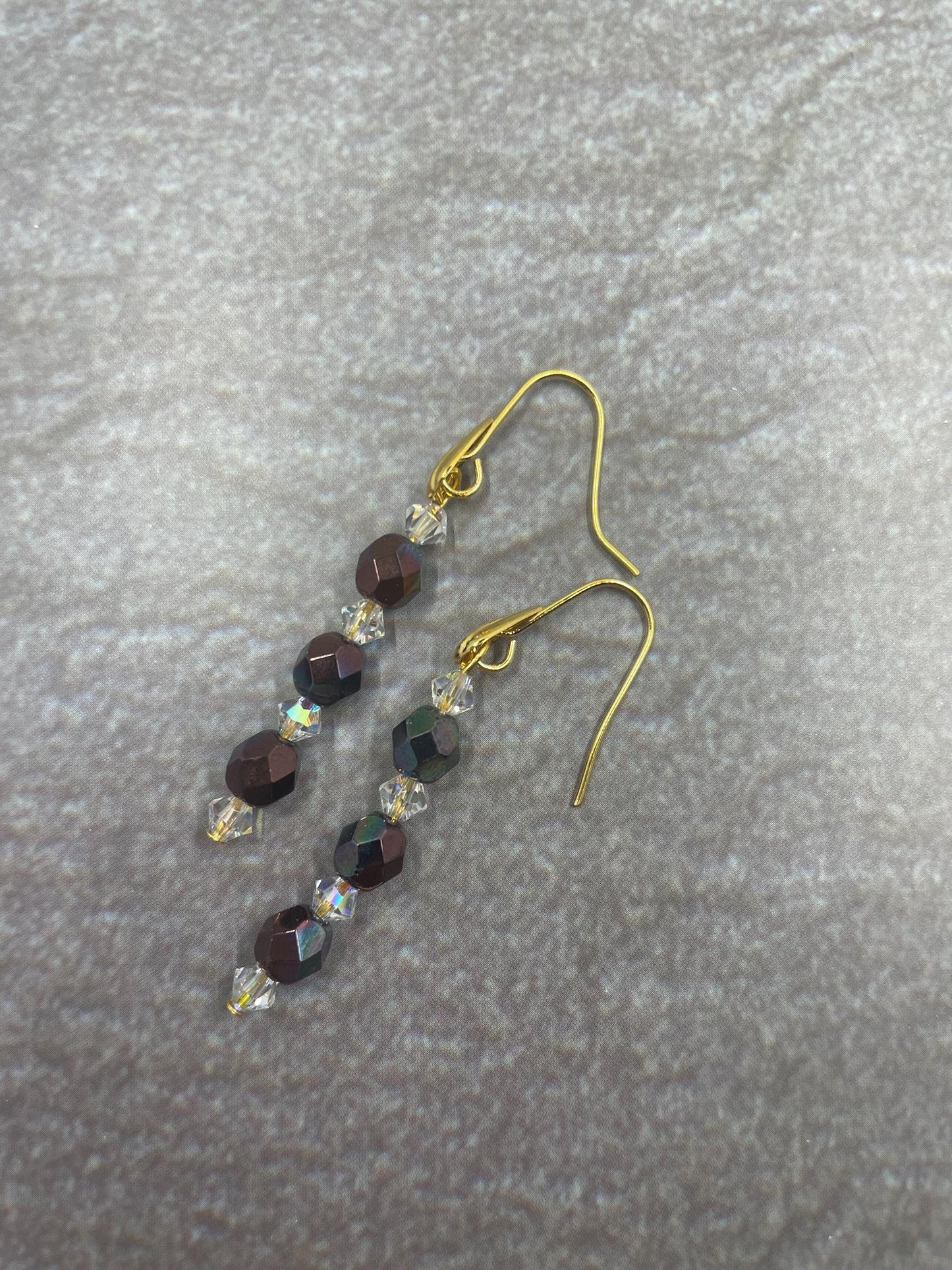 Czech Glass and Crystal Amethyst Earrings