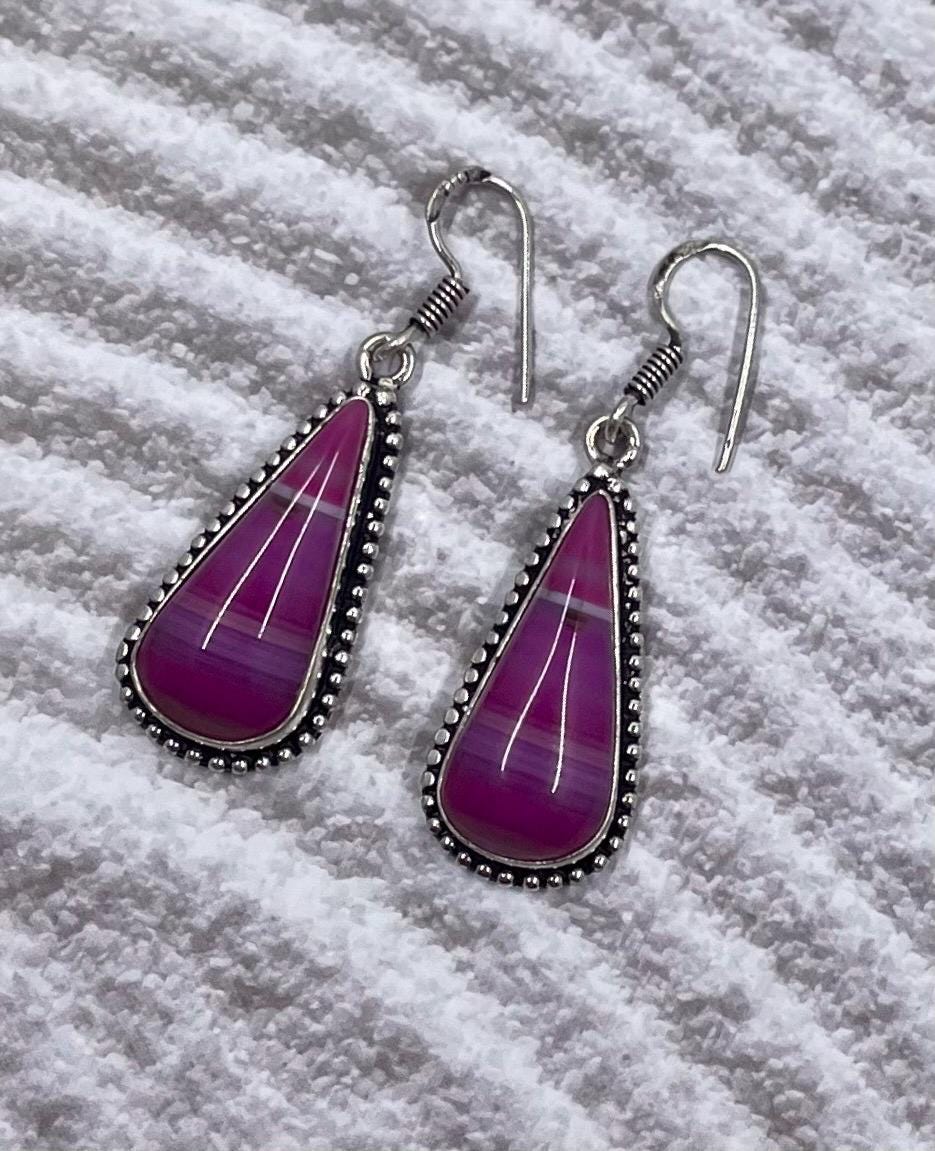 Purple Botswana Agate Earrings 925 Silver