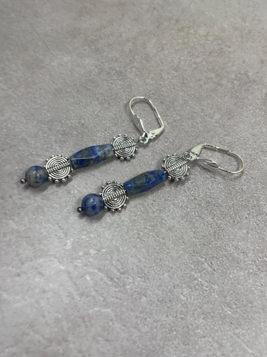 Denim Lapis Lazuli Tube Earrings