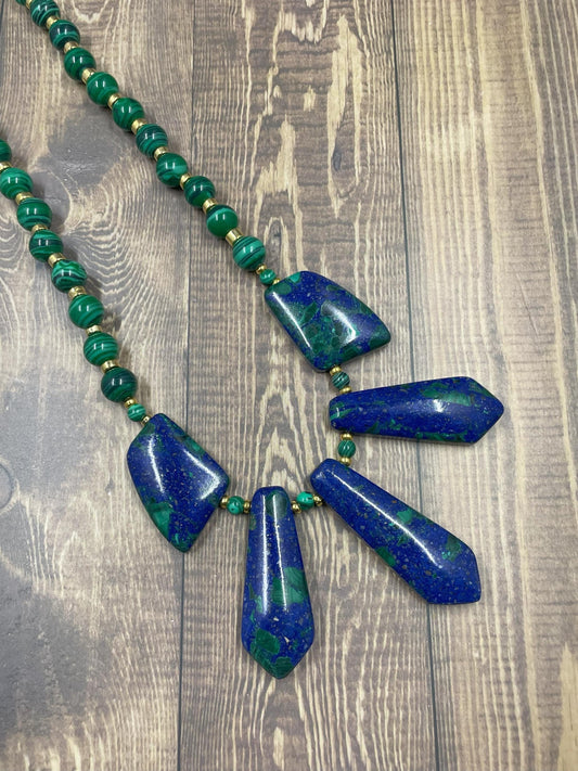 Malachite Pendant Necklace, Lampwork Glass Beads, Gift for Her