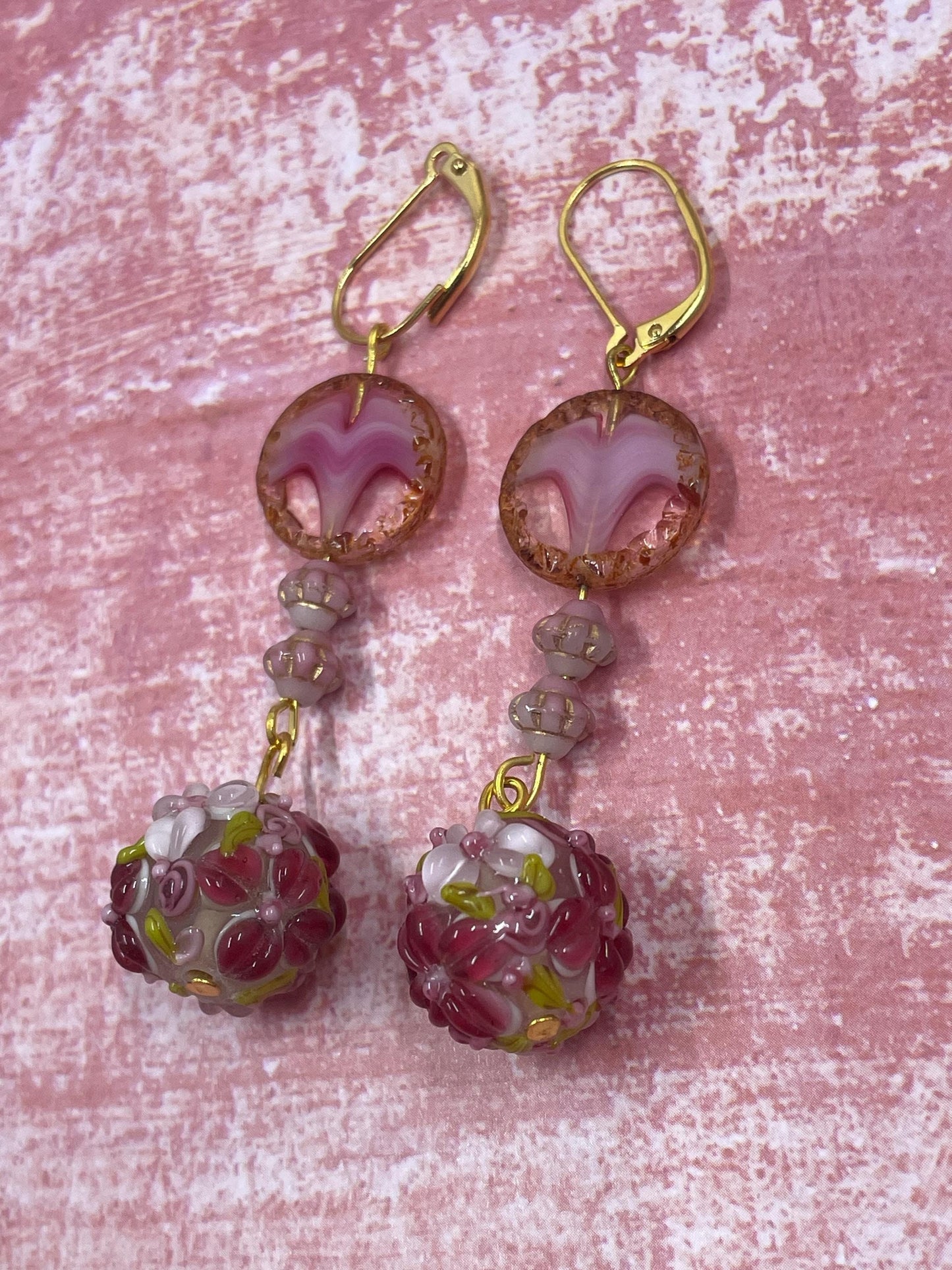 Floral Lampwork Earrings with Czech Glass