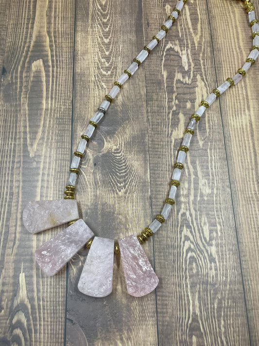 Natural Rose Quartz Gemstone Necklace, Gift for Her