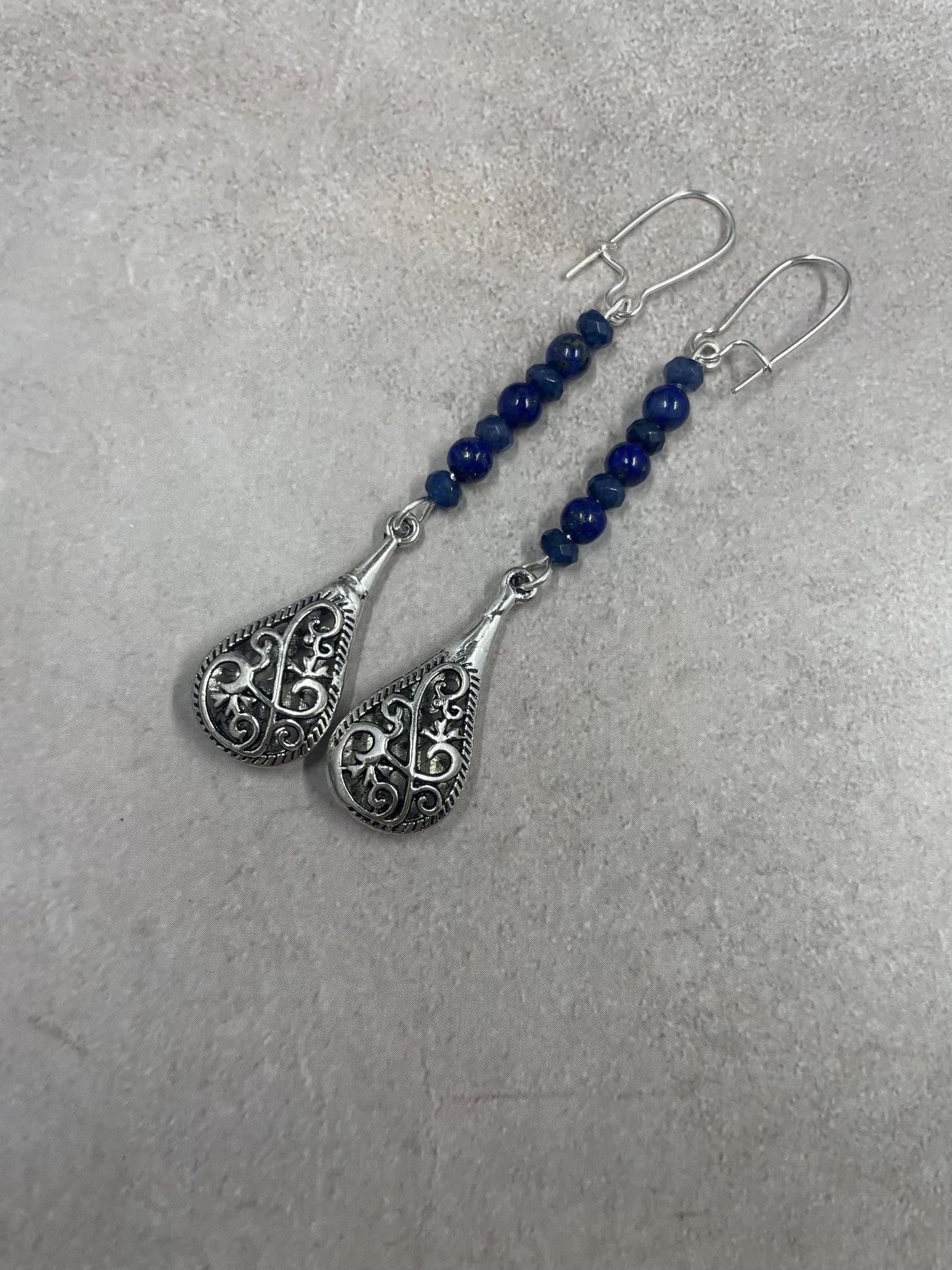 Lapis Lazuli Filigree Earrings, Lapis Gemstone Earrings, Gemstone Jewelry, Lapis and Silver