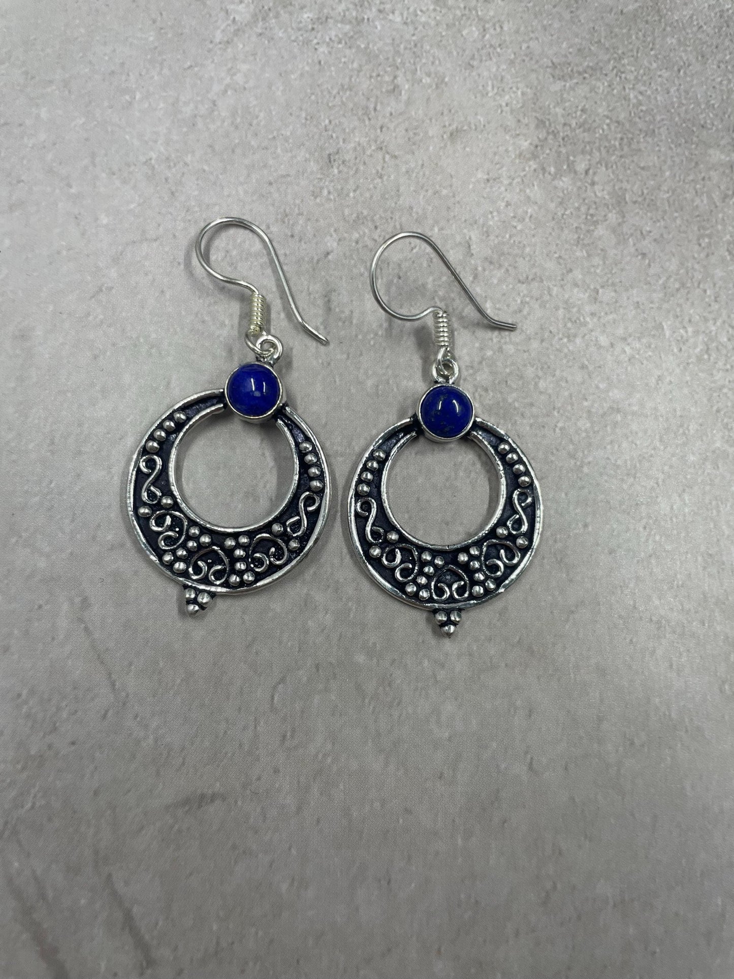 Round Lapis Lazuli Earrings, 925 Sterling Silver Earrings, Gemstone Earrings