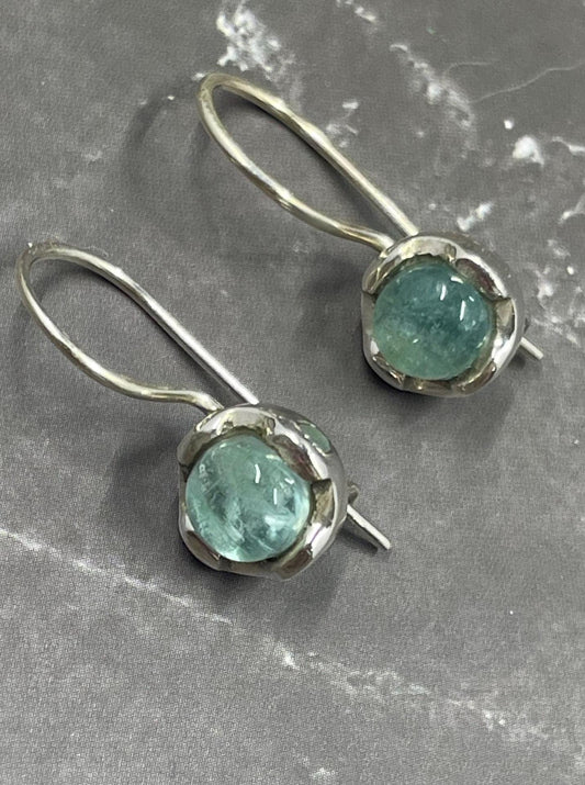 Blue Apatite Silver Earrings, Natural Aqua Blue Crystal and 925 Sterling Silver