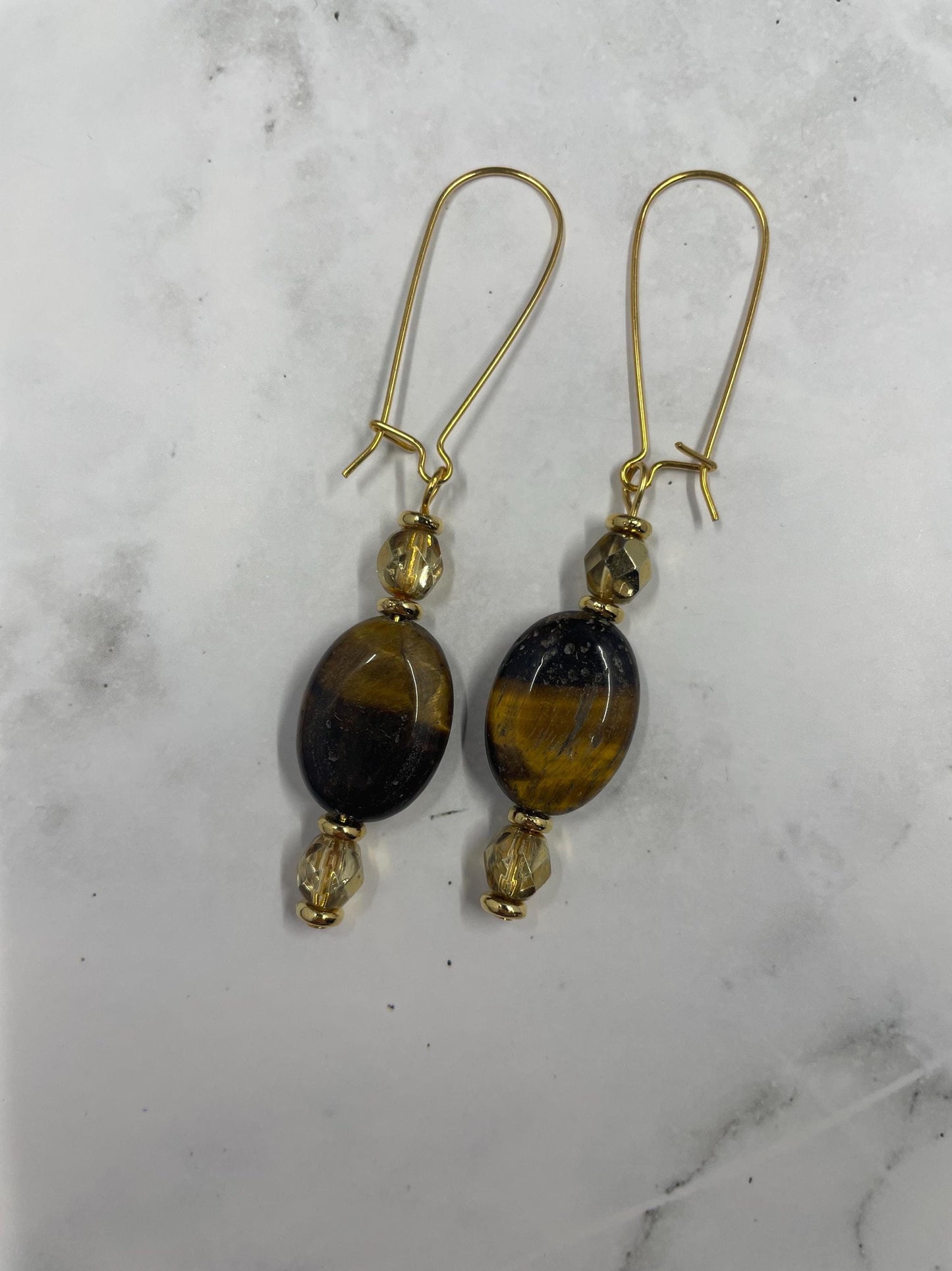 Tiger Eye Earrings, Vintage Earrings, Gift for Her, Gemstone Earrings, Dangle Earrings, 22k Gold