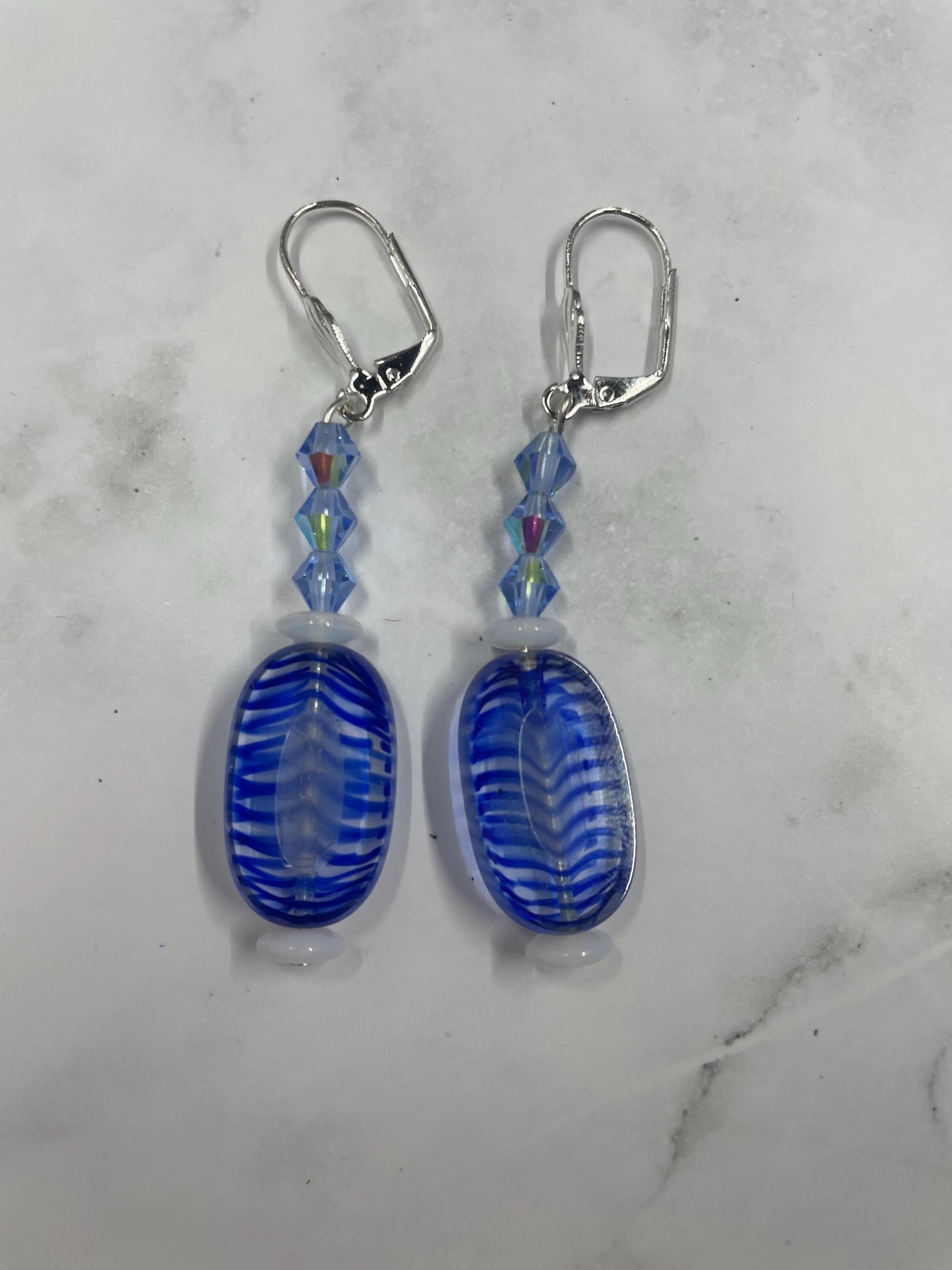 Czech online Blue Glass Vintage Earrings