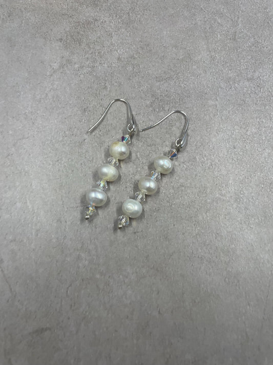 Pearl Earrings with Czech Glass Crystals, Dangle Earrings