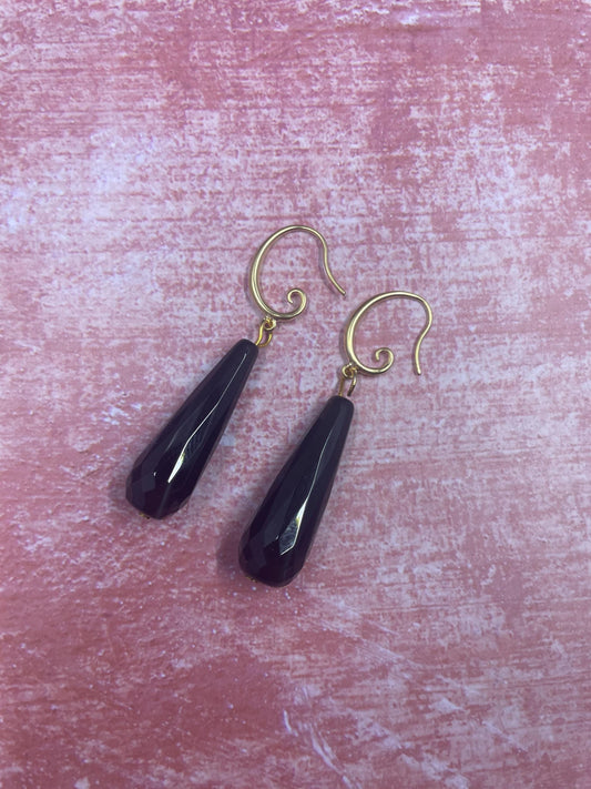 Onyx Teardrop Earrings, Black Dangle Earrings, Art Deco Style Earrings